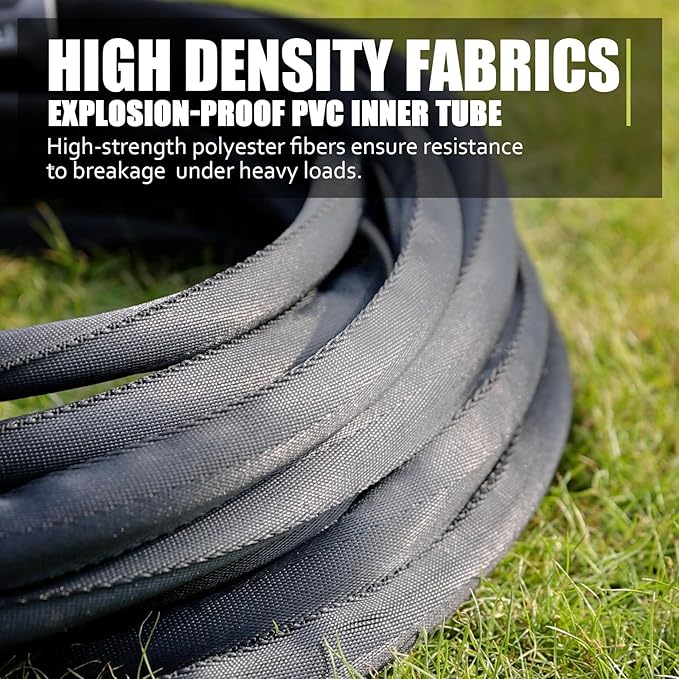 Non-Expandable Garden Hose 75feet, with 10 Function Hose Nozzle, Tough & Flexible, Lightweight, Crush Resistant Fittings, Kink & Tangle Free, Rust Proof