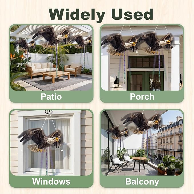 3 Pack Flat Fake Eagle to Keep Pigeon Woodpecker Animals Away, Hanging Cardboard Flat Fake Eagle with Reflective Tape to Scare Animals Away for Outdoor Garden Balcony Window Patio Backyard Porch