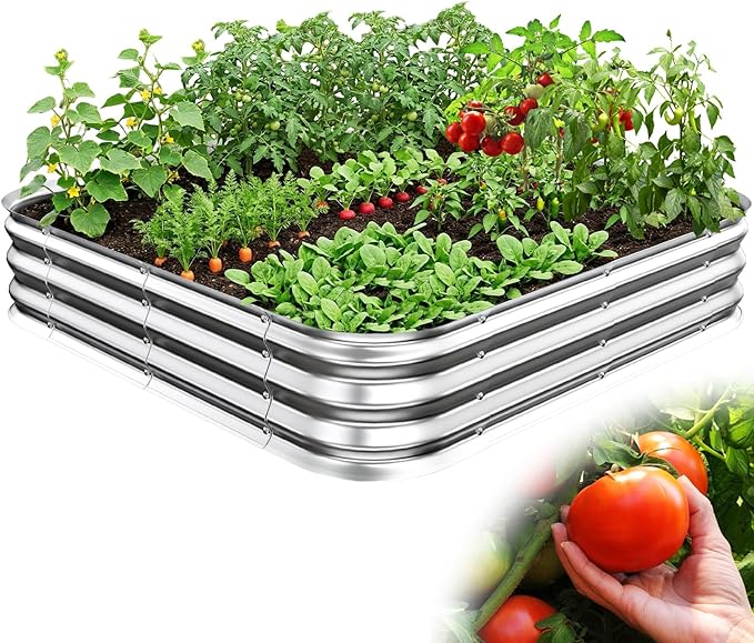 Galvanized Raised Garden Bed 4x4 ft, Heavy Duty Metal Planter Box for Vegetables, Flowers & Herbs, 12" Raised Outdoor Modular Gardening Bed, Above Ground Growing Container, Easy Assembly, Silver