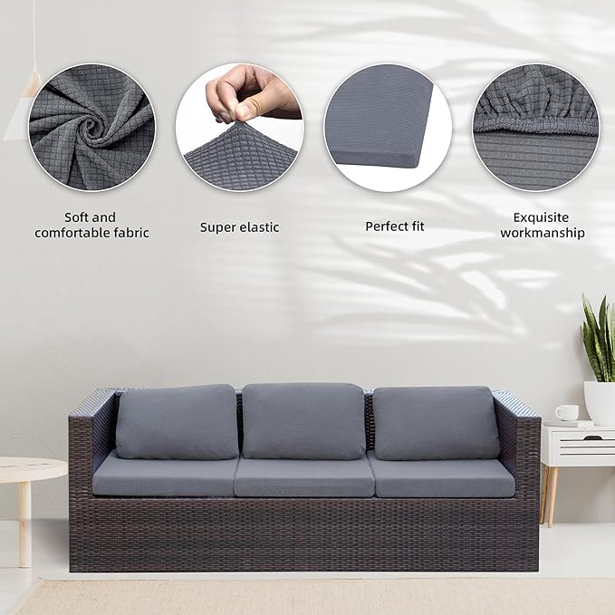 BIETYONE 8Pcs Stretch Patio Cushion Covers,Outdoor Couch Covers Replacement,Outdoor Couch & Sofa Slipcovers,for Patio Furniture Cushion Covers,Washable Reusable Furniture Protector (Grey,Cover Only)