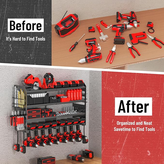 Large Power Tool Organizer Wall Mount with Charging Station, Metal Screwdriver Organizer, Wall Mount Plier Organizer Hammer Holder