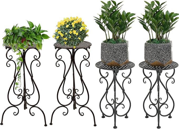 NAKUPE Metal Plant Stand 17in and 23in Tall Flower Pot Stands(Both 2 Pack)(Black&Brown)