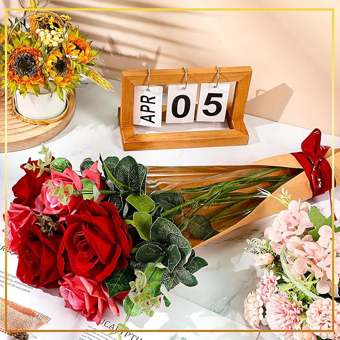 Sabary 100 Pcs Flower Bouquet Wrapping Paper Flower Rose Sleeves Bulk Floral Bags for Valentine Bridal Shower Wedding Anniversary Birthday Mother's Day(24.8" x 8.7")