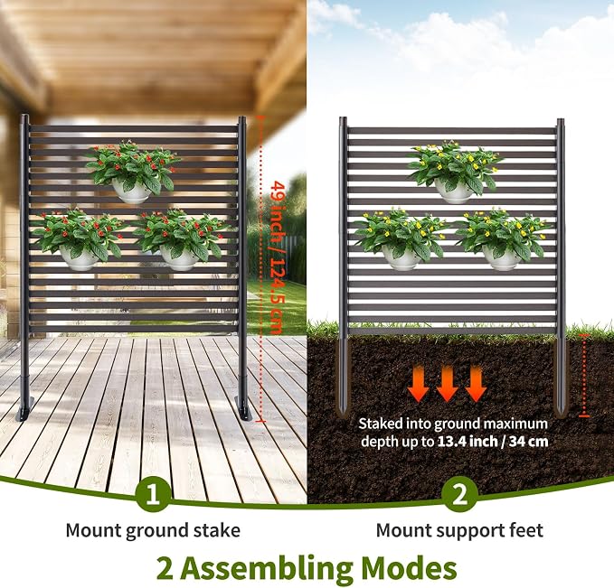 Freestanding 3FT W x 4FT H Outdoor, PE Galvanised Steel Pipes with UV & Rust Resistant Coating, Splicable Decoration Fence Privacy Screen, 36.1x8.7x47.2 Inches, Brown