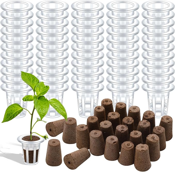 Ziliny 200 Pcs Grow Sponges Pods Kit, Includes 100 Grow Sponges, 100 Root Plant Basket, Root Growing Kit Replacement Pod Cups Hydroponic Pods Garden Accessories for Indoor Herb Growing System