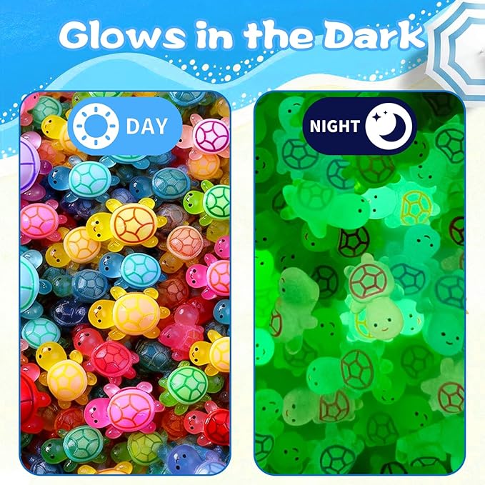 Mini Glow In The Dark Animal Resin Models, Resin Animals Mystery Bags, Individually Wrapped Blind Bags Tiny Animal Figurines, Collectible Mini Animals For Fairy Garden, DIY Crafts (100, Turtle)