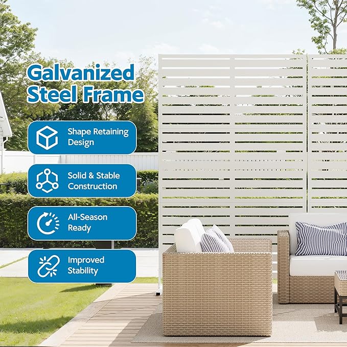Garvee Outdoor Metal Privacy Screen, 47" W x72 H Decorative Privacy Fences White Panel with Stand, Freestanding Metal Sreens, for Indoor Garden Patio Balcony Poolside Yards, White