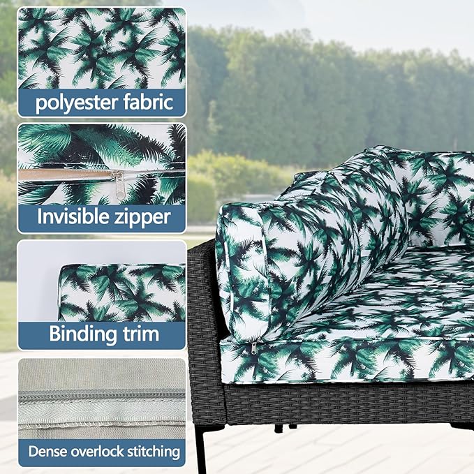 14Pcs Patio Cushion Covers Replacement Splashproof UV-Resistant Inelastic Covers with Zippers, Max Compatible 25.6x25.6x4inch Patio Cushion, for 7 Pcs Outdoor Patio Furniture Sets