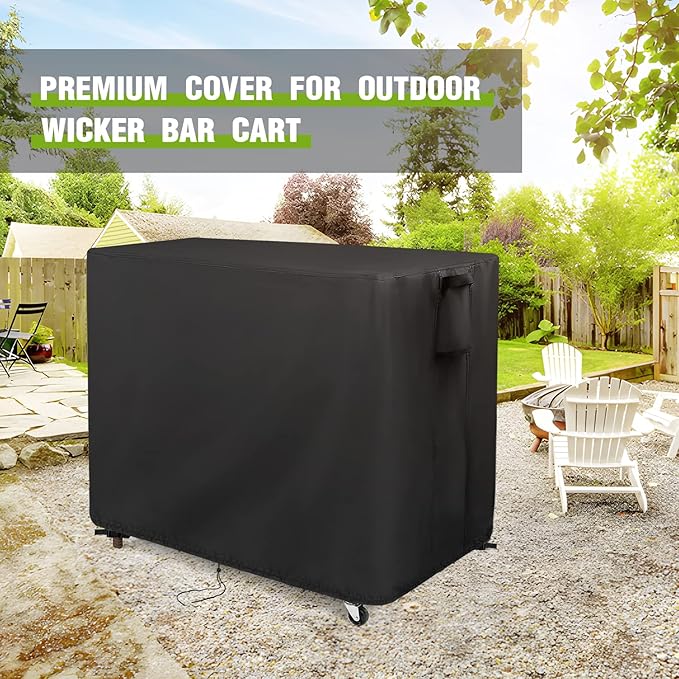 Outdoor Bar Cart Cover for Best Choice Product Outdoor Rolling Wicker Bar Table Set 44"x19"x36", Waterproof Serving Cart Cover for TomCare Grill Table,Outside Beverage Cooler Covers