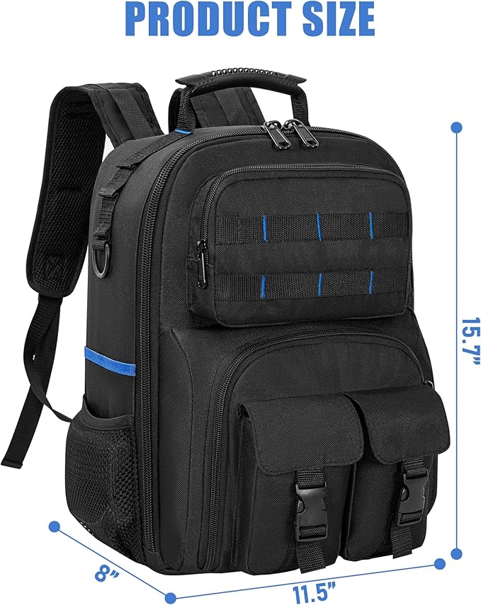Tool Backpack for Men, Heavy Duty Tool Bag with Removable Tool Organizer, Durable Water-Resistant Work Backpack, Upgrade(Black & Blue)