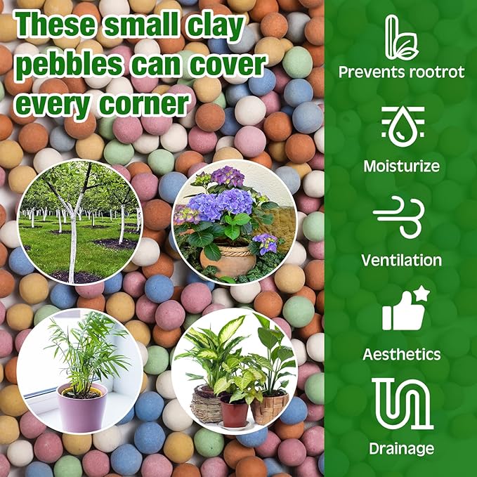 Beeveer 5.5 LBS Leca Clay Pebbles for Plants, Expanded Clay Balls Multi Color, Lightweight Hydroponics Growing Media for Succulents Orchids Aquaponics Drainage Potting Mix Decoration(2-6 mm)