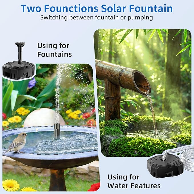 Antfraer Solar Pond Filter with Fountain Pump, 4W Solar Fountain Pump with Pond Filter, Solar Powered Water Pump Kit with 5 Nozzles & PVC Tubing for Bird Bath, Garden, Outdoor Fish Tank
