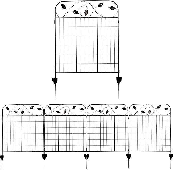 Sunnydaze Winding Vines 10-Foot 4-Piece Steel Decorative Garden Fence Panels - 30" W x 36" H Per Panel - Black