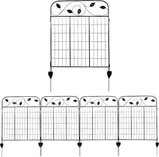 Sunnydaze Winding Vines 10-Foot 4-Piece Steel Decorative Garden Fence Panels - 30" W x 36" H Per Panel - Black