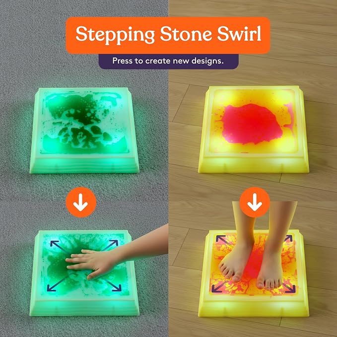 Special Supplies Liquid Gel LED Stepping Stones for Kids - Light-Up Square Balance Blocks - Promote Coordination, Balance, Strength for Toddlers & Children - Durable Non-Slip Rubber, Safe Indoor & Outdoor Play- 4 Pack