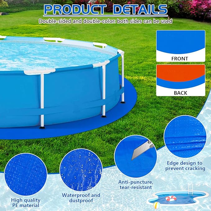 10 Ft Pool Liner Pad for Round Above Ground Pools, Thickened Pool Mat Tarp for Under Pool, Dual-Color Pool Ground Pad Cloth Floor Mat for Pool Bottom, Puncture Protection & Extend Liner Life