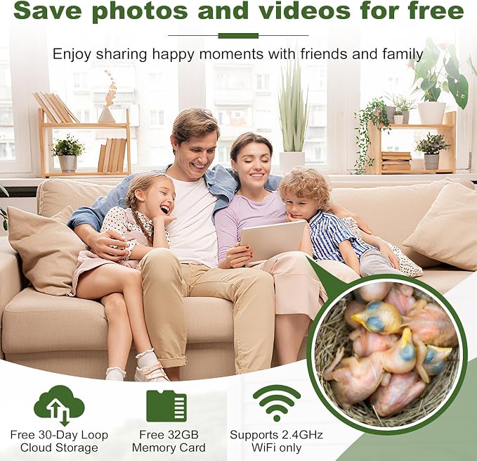 Bird House with Camera Solar Powered 1080P HD Outdoor Design, 2.4G WiFi, Auto Capture Bird Video & Motion Detection, Night Vision, (Dark)