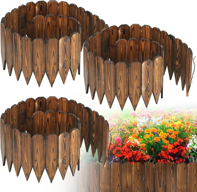 Wooden Garden Edging - 3pcs 6.6ft x 11.8in Pine Landscape Border, Flexible Weather-Resistant Fences for Decorate Spring Outdoor Patio Yard Lawn Flower Beds
