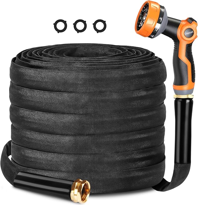 Garden Hose 25FT, Flexible Water Hose with Nozzle Non-Expanding Camper Hose Fabric-covered Garden Hose - Burst-Resistant, Kink-Free, High-Pressure Use for Lawns, Gardens, and Outdoor Cleaning
