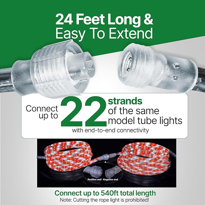 Tupkee LED Rope Light Red & Cool White - for Indoor and Outdoor use, 24 Feet (7.3 m) - 10MM Diameter - 144 LED Long Life Bulbs Rope Tube Lights