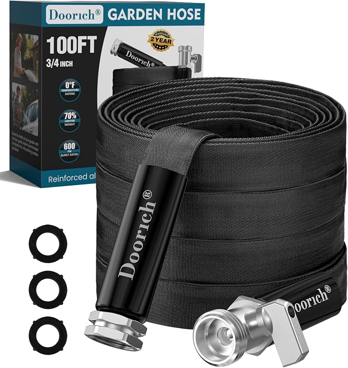 Garden Hose, Lightweight, Ultra Flexible, Durable, Kink-Free Water Hose with Valve - Made of TPU, Drinking Water Safe Material, Non-Shrinking, Easy to Store, All-Weather, Black (100 FT)
