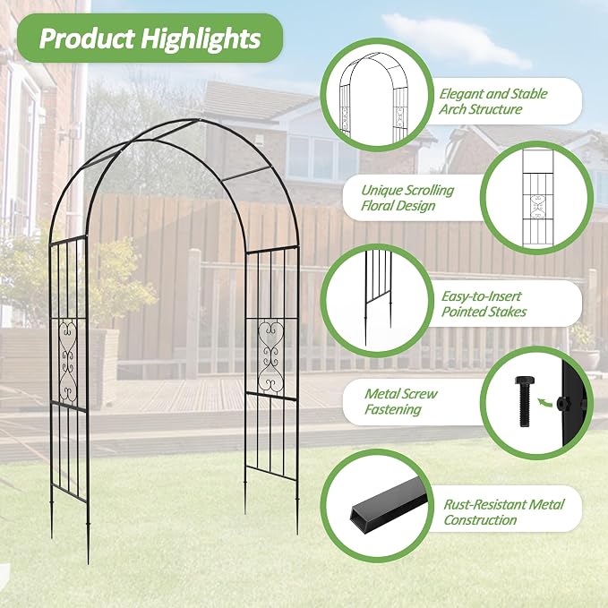 Garden Arch - 87"(H)*47"(L), Rust-Resistant and Sturdy Metal Garden Arbor, Trellis for Climbing Plants Outdoor, Use for Backyard, Patio, Lawn and Wedding Decorations（20MM Pipe）