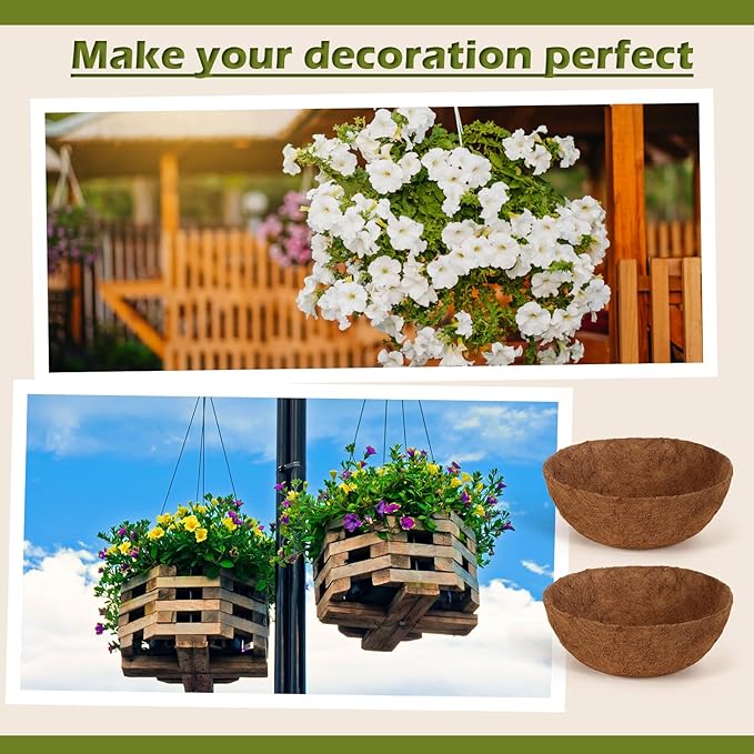 Gerrii 8 Pcs 16 Inch Coconut Liners for Hanging Baskets Coco Liners for Planters Natural Round Coconut Coco Planter Basket Coir Liner for Hanging Basket Flowers/Vegetables