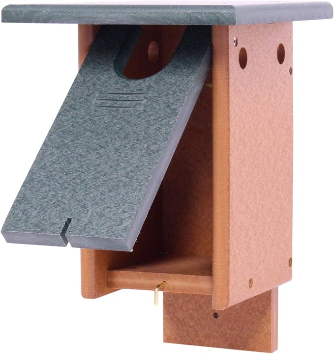 Bluebird House, Post Mount, Amish-Made with 100% Recycled Poly Lumber (Turf Green/Cedar)