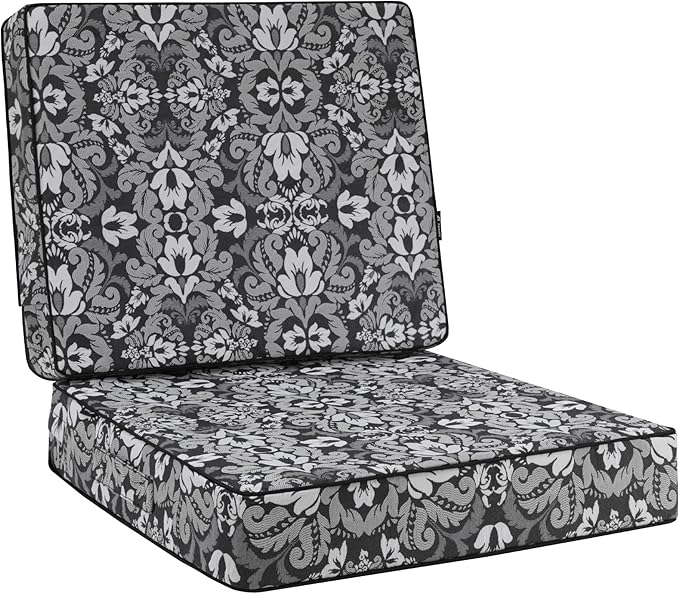 Favoyard Deep Seat Patio Cushion 19 x 19 x 3 in Waterproof Seat & Back Cushion Set with Color Fade Resisitant Pattern, Portable Handle, Attach Straps, Zipper on Removable Cover for Outdoor Furniture