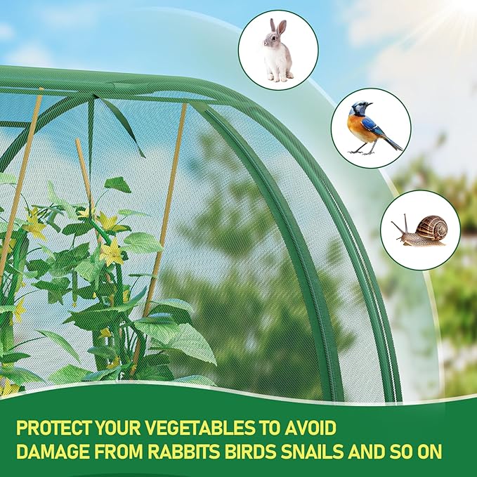 SPECILITE 98x49x49in Garden Plant Netting Mesh Cover for Raised Bed with Roll-up Zipper Door for Vegetables Fruits, Large Tunnel Gardening Net, Green