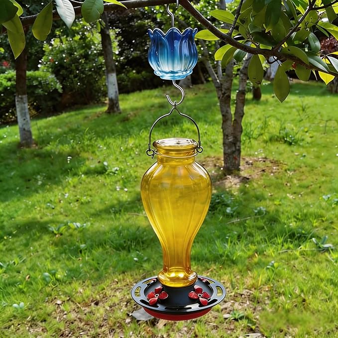 Glass Ant Moat for Hummingbird Feeder - 3 OZ Gradient Blue Tulip Insect Guard with Large Capacity