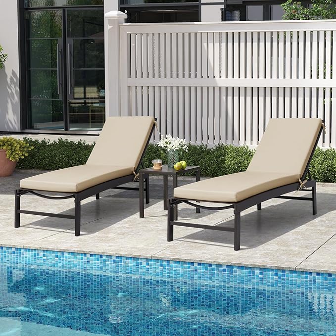 Crestlive Products Sunbrella Chaise Lounge Cushions Outdoor, Fade Resistant Water Resistant Lounge Chair Cushion, 72''L x 21''W, Canvas Antique Beige