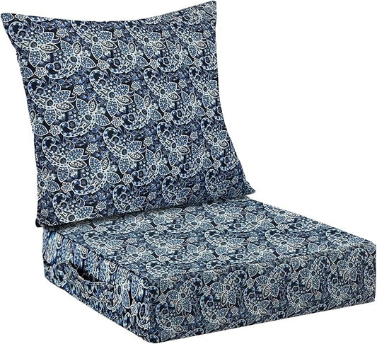 Outdoor Cushions for Patio Furniture,Outdoor Seat Cushion Set 24 x 24 x 5.75 Inch,Waterproof & Fade Resistant Outdoor Chair Cushions,Deep Patio Chair Cushion with Removable Cover,Green Paisley