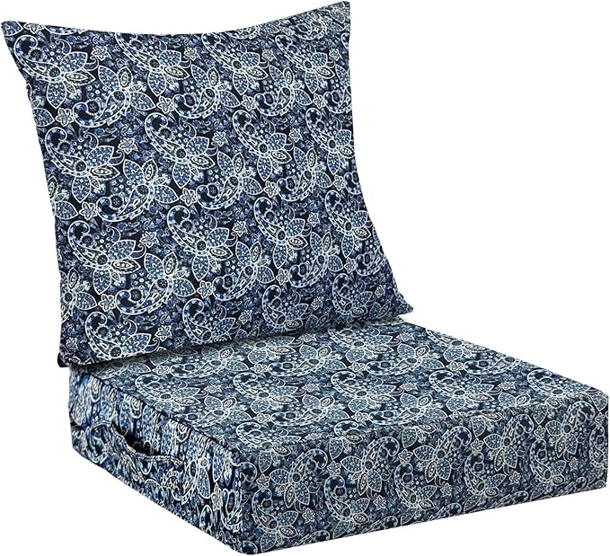 Outdoor Cushions for Patio Furniture,Outdoor Seat Cushion Set 24 x 24 x 5.75 Inch,Waterproof & Fade Resistant Outdoor Chair Cushions,Deep Patio Chair Cushion with Removable Cover,Green Paisley