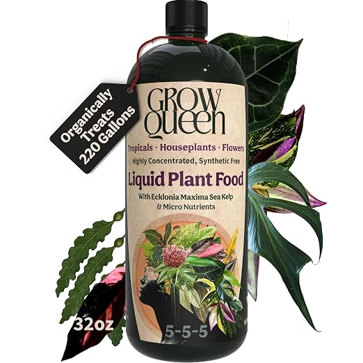 Organic Liquid Indoor Plant Food, Houseplant, Tropical & All-Purpose Indoor Plant Fertilizer, Organic Liquid Fertilizer 5-5-5 with Sea Kelp 32oz Treats 220 Gallons of Water