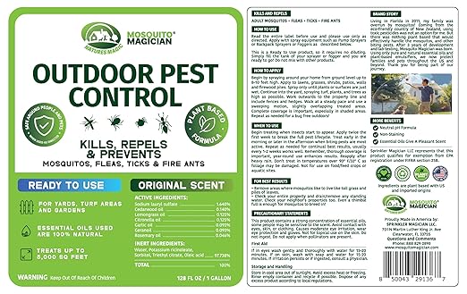 Mosquito Magician Ready-to-Use Mosquito Yard Spray 1 Gal (original scent) – Kills Mosquitoes, Fleas & Fire Ants, Repels & Prevents Ticks – Essential Oil Formula for Sprayers, Foggers & Misting Systems