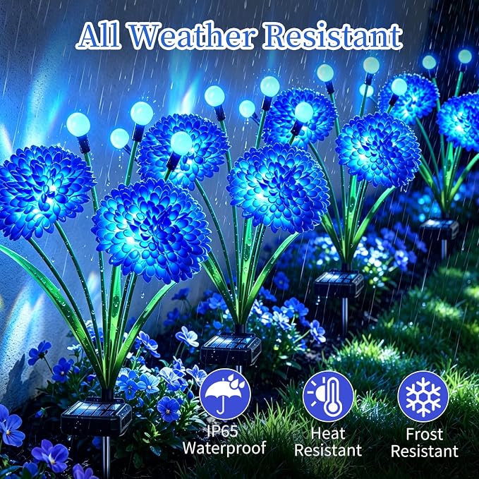 VOOKRY Solar Flowers Outdoor Waterproof, 8 Pack Blue Garden Lights with Swaying Firefly Lights, Flower Light Garden Decor for Yard Patio Pathway Lawn Grave, Gardening Gifts for Women Mother's Day