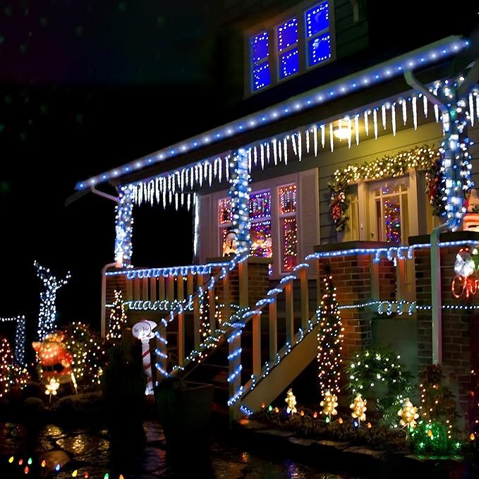 Solar Rope Lights, 2 Packs Total 132ft 400LED Solar String Lights, 8 Modes Waterproof Solar Powered Outdoor Light, Flexible Clear Tube Light for Garden Yard Patio Deck Porch Tree Xmas Decor-White&Blue