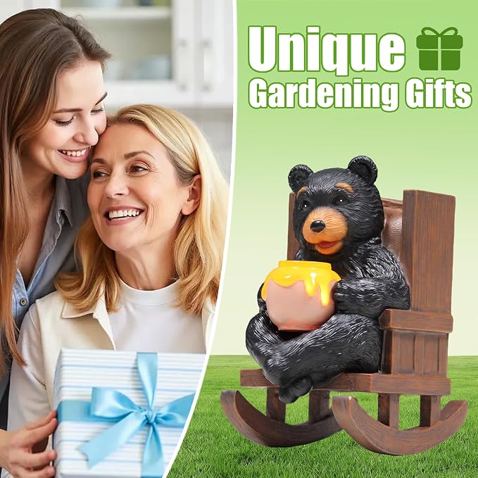 Sheaifun Solar Garden Statues Black Bear Decor Resin Bear Statues Outdoor with Solar Light Animal Figurine for Outside Yard Lawn and Patio Decorations Gardening Gifts for Women 3.5x5.5x6.25 Inch