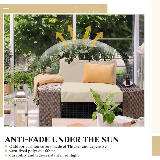 Mindsoft 8 Pcs 24"x24" Patio Cushion Covers Outdoor Cushion Covers Replacement High UV Resistant Anti Slip Waterproof Patio Chair Seat Slipcovers for Outdoor Furniture(Beige)
