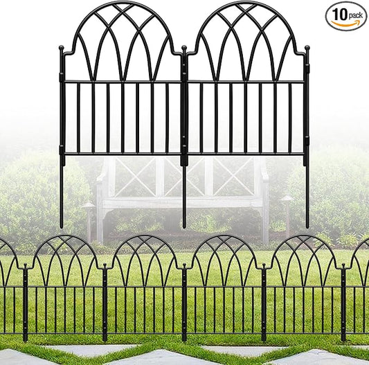 Garden Fence - 17 in(H) x 10.56ft(L) Arched Metal Fence Panel No Dig Fence, Ground Stake Animal Barrier Fence for Dog, Flower Bed Edging Wire Border Panel Fencing for Yard Patio Outdoor Decor