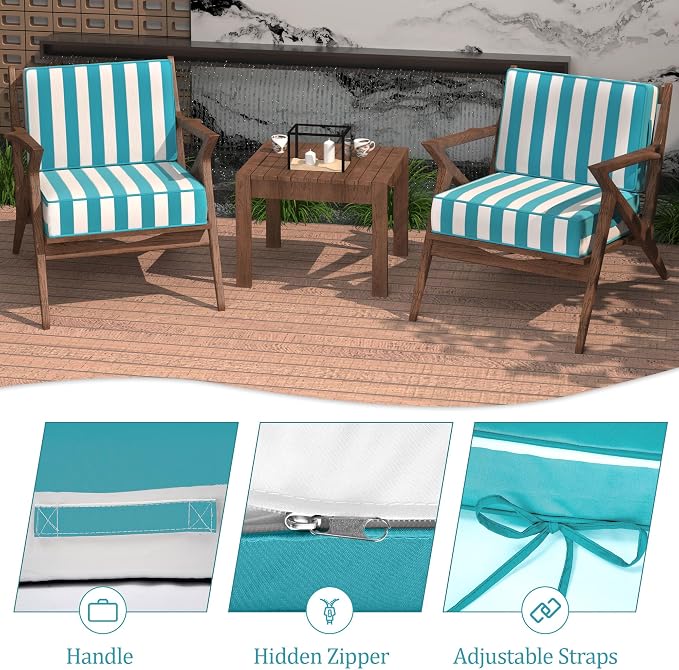 5" Thicker Outdoor Chair Cushions 2 Sets 24" *24" Waterproof Patio Chair Cushions for Outdoor Furniture w/Removable Cover 30D High Density Sponge Filling Thicken Patio Furniture Cushion w/Handle &Ties