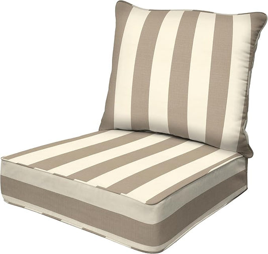 Honeycomb Outdoor Heritage Deep Seat, 24 x 23, Cabana Stripe Tan Chair Cushion with Removable Cover, for Patio Furniture
