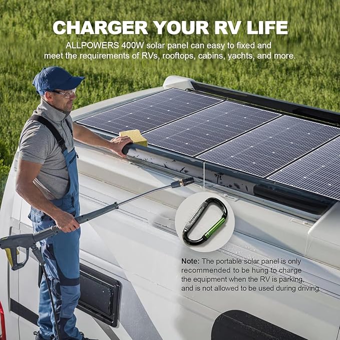 ALLPOWERS SP037 400 watt Solar Panel Foldable Portable Solar Charger with 25% High Efficiency Monocrystalline Cells, 400w Solar Panel IP67 Waterproof for RV Camping Motorhome Off-Grid Power Backup