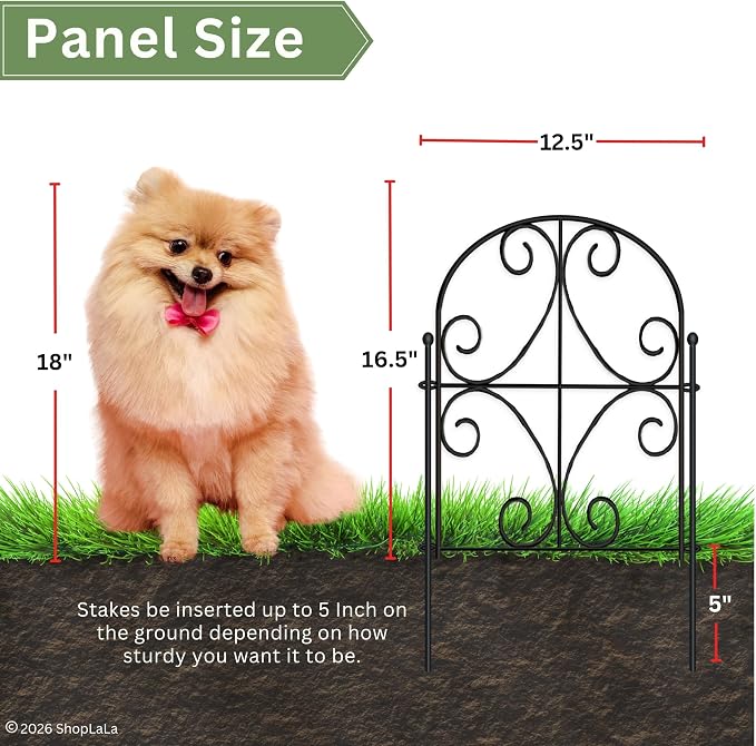 ShopLaLa Garden Fence (10 Panels) 12.5in(L) x 16.5in(H) Rustproof Black Metal Curly Wire, Animal Barrier Fencing for Dogs, Decorative Flower Bed Edging Landscape Border Yard, Patio Outdoor Decor