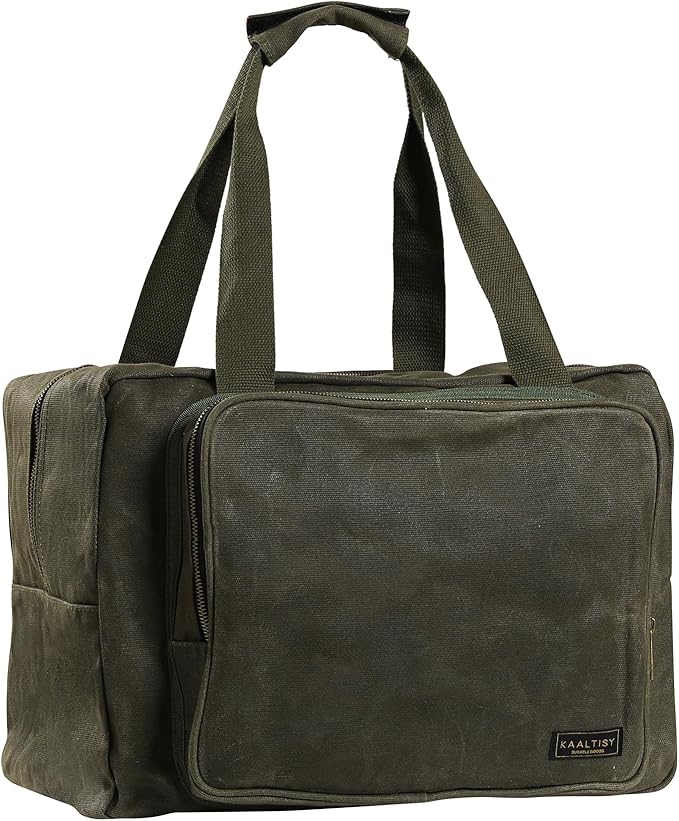 Tool Tote | Heavy Duty 16oz Waxed Canvas Tool Storage Bag - Portable 3 Pockets Tote Bag with Padded Handle& Metal Zipper, for Craftsman Gardener Carpenter Mechanic | 15.5"L x 7.5"W x 11.5"H