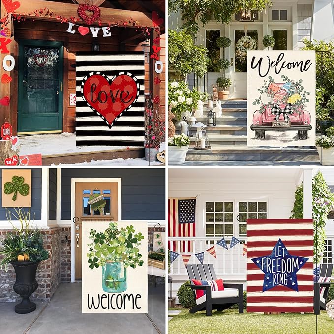 AVOIN colorlife Set of 12 Seasonal Holiday Garden Flag 12x18 Inch Double Sided Outside, Welcome Farmhouse Yard Outdoor Flag