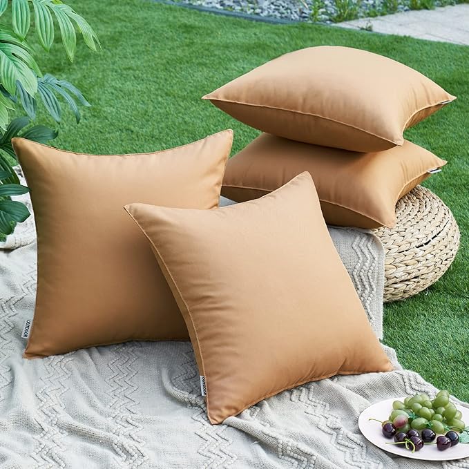 MIULEE Pack of 2 Decorative Outdoor Waterproof Pillow Covers Square Garden Cushion Sham Throw Pillowcase Shell for Spring Patio Tent Couch 20x20 Inch Light Brown