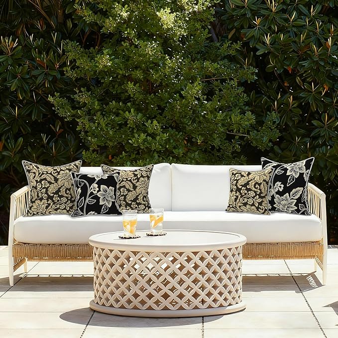 LVTXIII Outdoor Throw Pillows 20x20 Patio Waterproof Square Pillows with Piping Fade Resistant Accent Pillow for Spring Summer Garden Decoration, Set of 2, Jacobean Black
