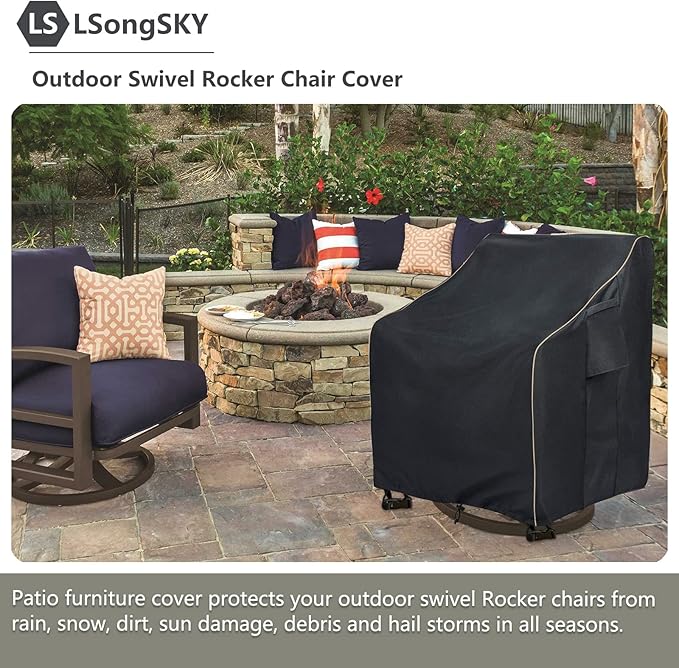 Outdoor Swivel Rocker Chair Cover 2 Pack,Patio Swivel Chair Covers for Outdoor Furniture,Rocking Chair Covers Waterproof (27.5W x 32.5D x 39H Inch) Black
